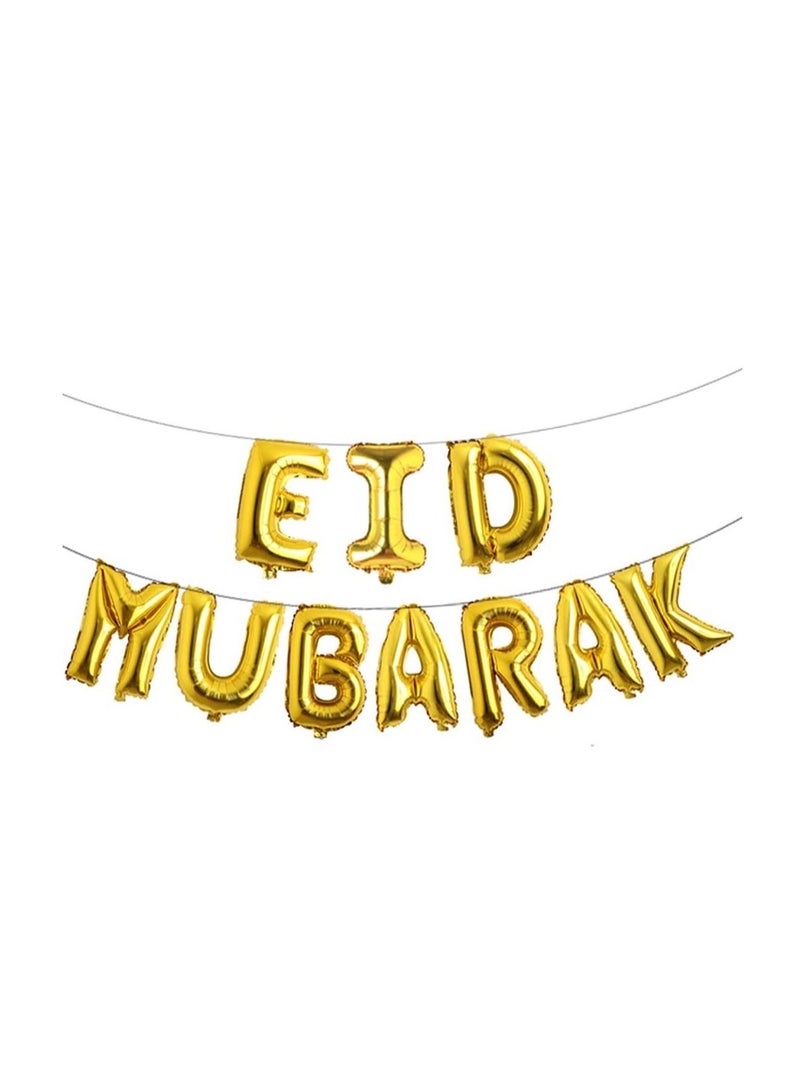 Party Propz Eid Mubarak Gold Foil Balloon Banner - Image 1