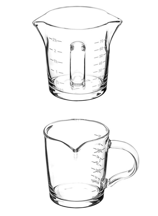 QWORK Espresso Shot Glass with Handle, 2 Pack 3-Ounce Double Spout Glass Measuring Cup Triple Pitcher Milk Cup with Two Scales (OZ&ML) - Image 3