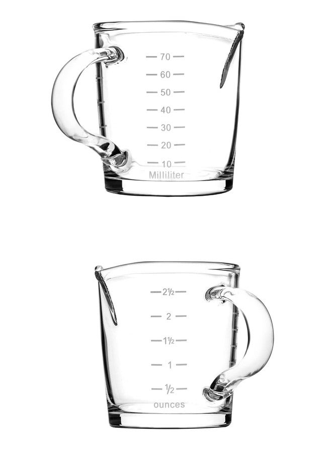 QWORK Espresso Shot Glass with Handle, 2 Pack 3-Ounce Double Spout Glass Measuring Cup Triple Pitcher Milk Cup with Two Scales (OZ&ML) - Image 2