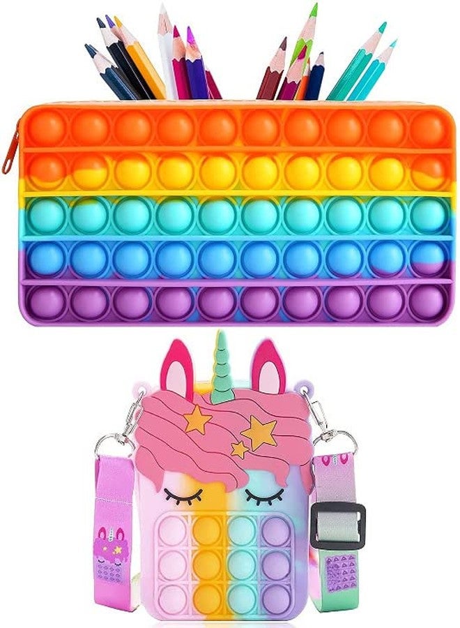 YBN Combo of Fidget Popit Pouch & Sling Bag for Kids Pop it Stationary Kit - Coin Pouch, Stationary Organizer Set / Birthday Return Gifts for Girls, Kids & Children (Multicolor ) -Pack of 2 - Image 1