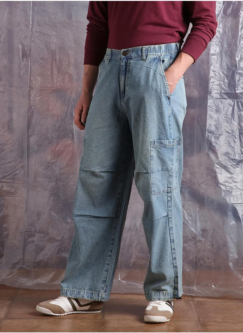 Hubberholme Blue Baggy Jeans Washed design crafted from 100% Cotton with Button closure.