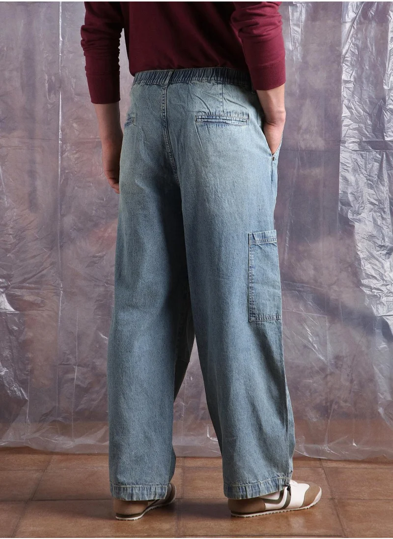 Hubberholme Blue Baggy Jeans Washed design crafted from 100% Cotton with Button closure.