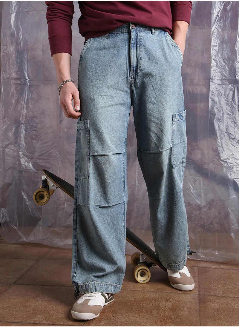 Hubberholme Blue Baggy Jeans Washed design crafted from 100% Cotton with Button closure.
