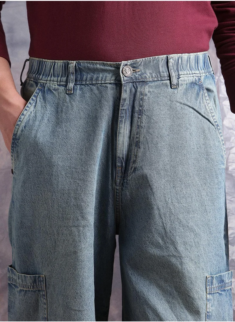 Hubberholme Blue Baggy Jeans Washed design crafted from 100% Cotton with Button closure.