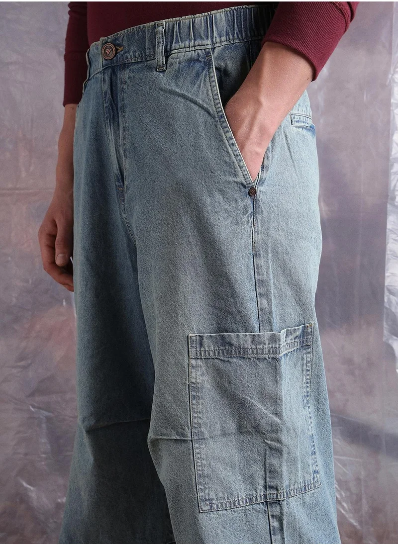 Hubberholme Blue Baggy Jeans Washed design crafted from 100% Cotton with Button closure.