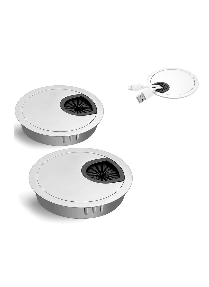 SYOSI Desk Cable Grommet 60mm, 2Pcs Metal Cable Hole Cover Table Grommet, Computer Cable Pass Tidies Desk Caps Surface Port Hole Covers Wire Organizers for Desk Office, Port Hole Covers (Brushed Chrome)  - Image 1