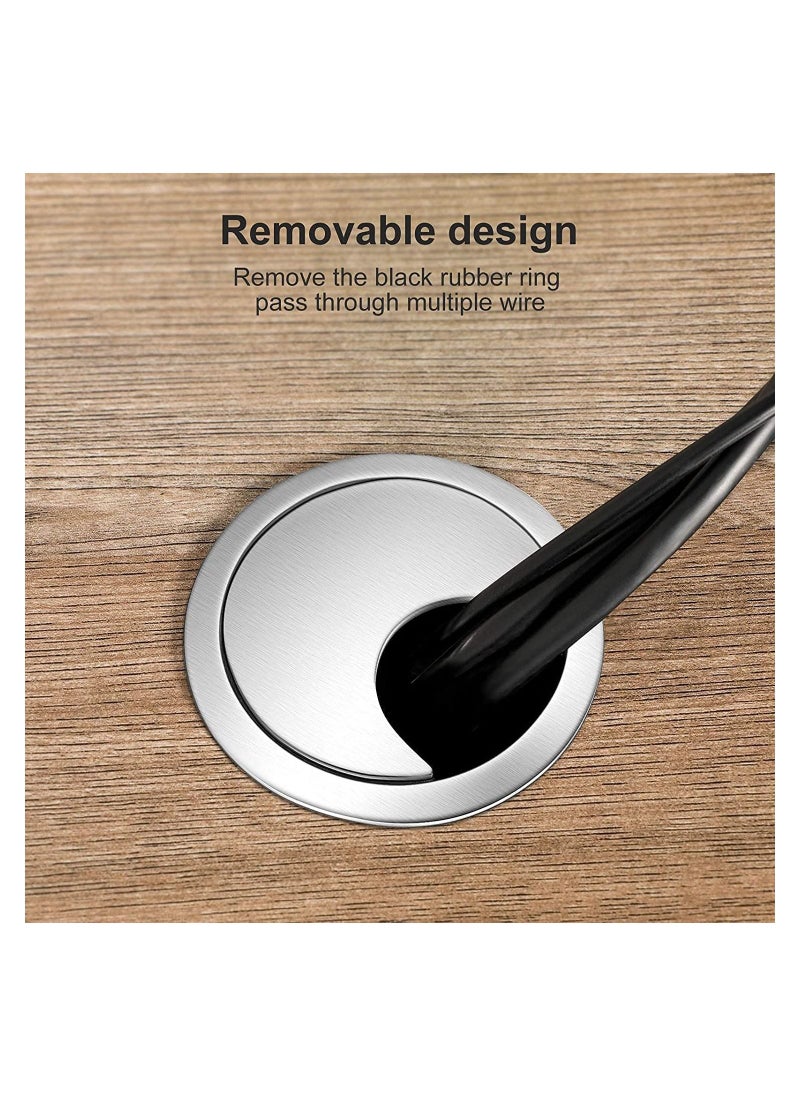 SYOSI Desk Cable Grommet 60mm, 2Pcs Metal Cable Hole Cover Table Grommet, Computer Cable Pass Tidies Desk Caps Surface Port Hole Covers Wire Organizers for Desk Office, Port Hole Covers (Brushed Chrome)  - Image 3