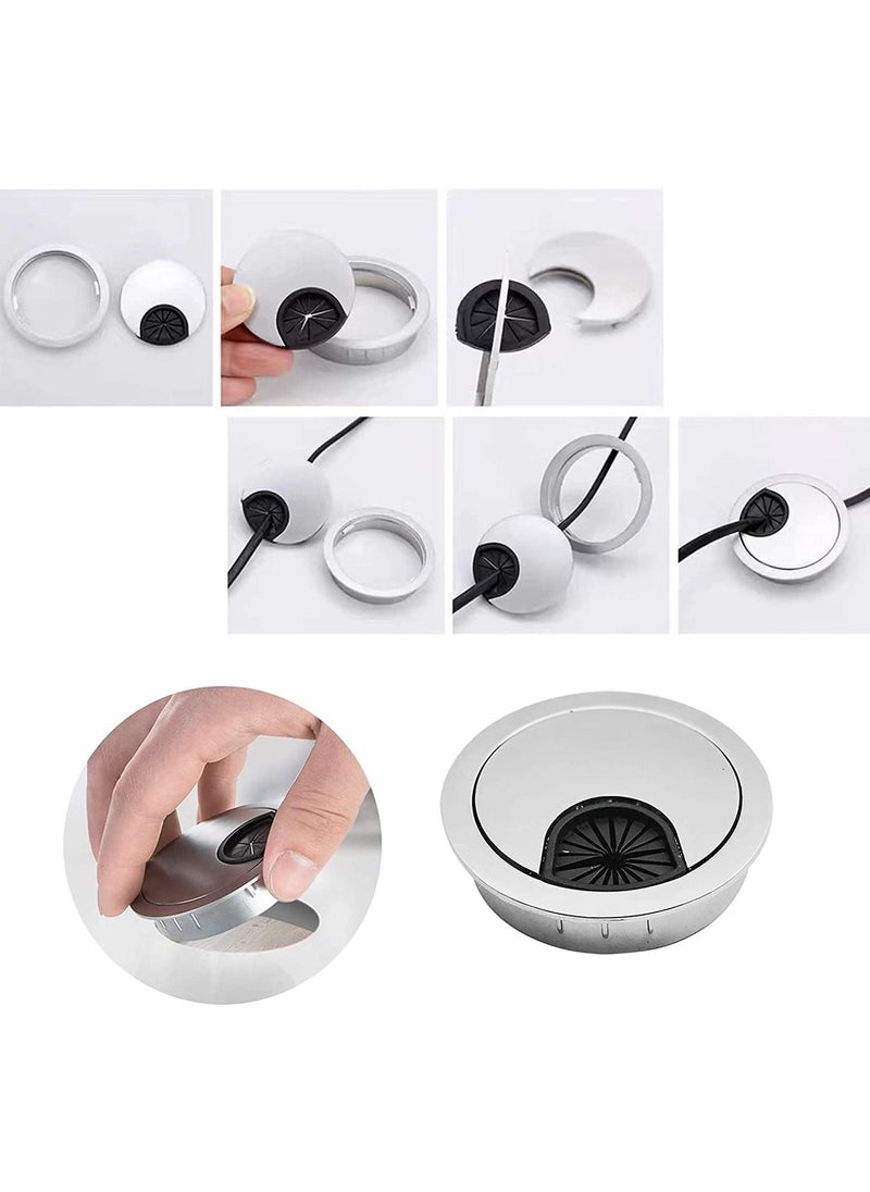 SYOSI Desk Cable Grommet 60mm, 2Pcs Metal Cable Hole Cover Table Grommet, Computer Cable Pass Tidies Desk Caps Surface Port Hole Covers Wire Organizers for Desk Office, Port Hole Covers (Brushed Chrome)  - Image 4