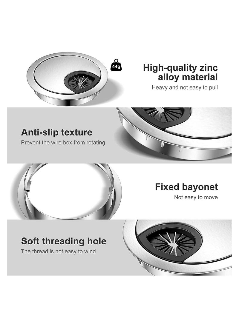 SYOSI Desk Cable Grommet 60mm, 2Pcs Metal Cable Hole Cover Table Grommet, Computer Cable Pass Tidies Desk Caps Surface Port Hole Covers Wire Organizers for Desk Office, Port Hole Covers (Brushed Chrome)  - Image 5