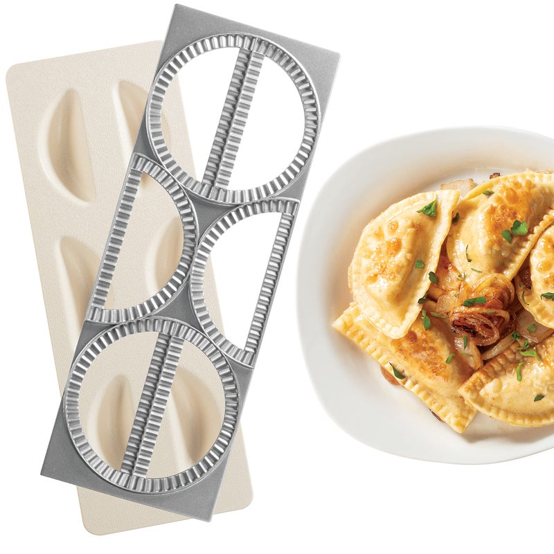 CucinaPro Pierogi Maker w Tray & Press- Makes 6 Pierogis, Dumplings Potstickers or Holiday Pastry at Once- Stainless Steel Durable Construction, Portable Set Easy to Use - Homemade Cooking Xmas Gift - Image 1