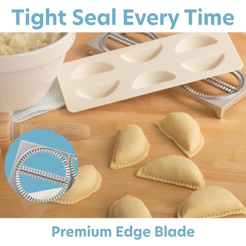 CucinaPro Pierogi Maker w Tray & Press- Makes 6 Pierogis, Dumplings Potstickers or Holiday Pastry at Once- Stainless Steel Durable Construction, Portable Set Easy to Use - Homemade Cooking Xmas Gift - Image 4