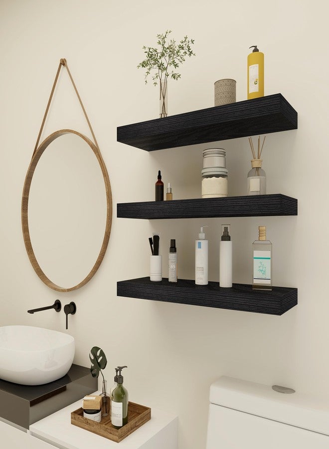 Vervida® 3 Pack Black Floating Shelves,24" W x 7.9" D x 1.5" H, Holds Up to 37 Lbs, Ideal for Living Room, Bedroom, Bathroom, Kitchen, Office, Storage, Display, with Invisible Brackets Wall Shelves - Image 4