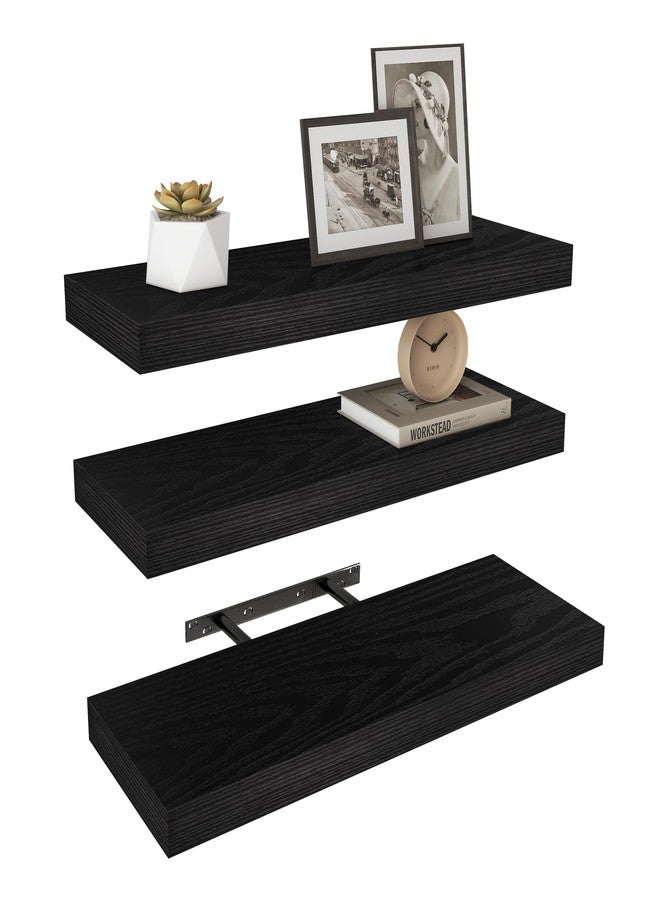 Vervida® 3 Pack Black Floating Shelves,24" W x 7.9" D x 1.5" H, Holds Up to 37 Lbs, Ideal for Living Room, Bedroom, Bathroom, Kitchen, Office, Storage, Display, with Invisible Brackets Wall Shelves - Image 1
