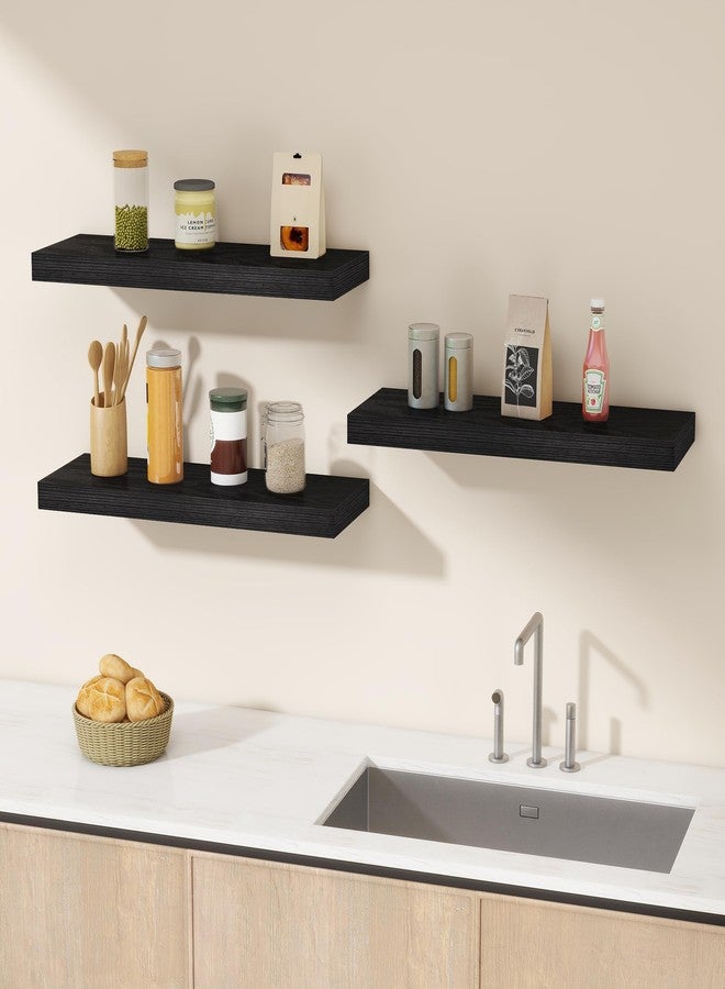 Vervida® 3 Pack Black Floating Shelves,24" W x 7.9" D x 1.5" H, Holds Up to 37 Lbs, Ideal for Living Room, Bedroom, Bathroom, Kitchen, Office, Storage, Display, with Invisible Brackets Wall Shelves - Image 5