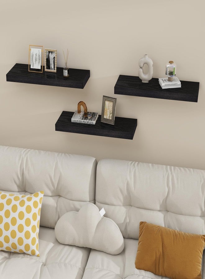 Vervida® 3 Pack Black Floating Shelves,24" W x 7.9" D x 1.5" H, Holds Up to 37 Lbs, Ideal for Living Room, Bedroom, Bathroom, Kitchen, Office, Storage, Display, with Invisible Brackets Wall Shelves - Image 2