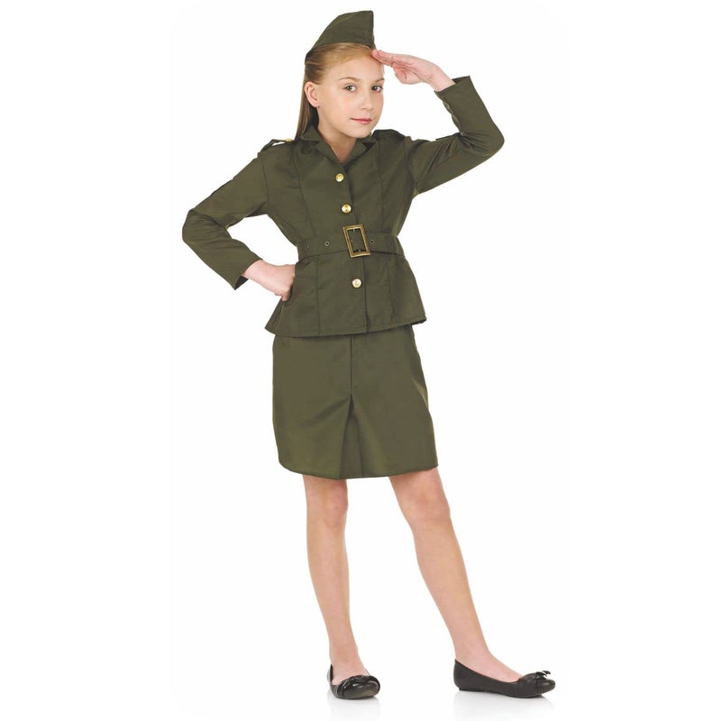 fun shack WW2 Army Girl Costume for Kids Army Girls Halloween Outfit Military Dress Up for Girls Large