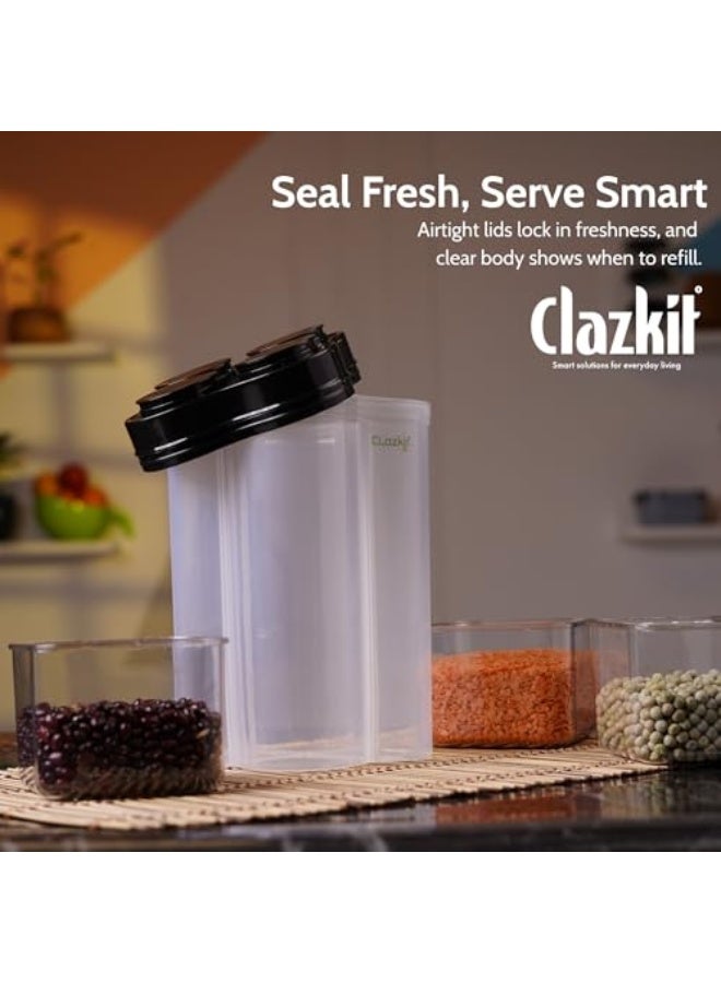 Clazkit Airtight Transparent Plastic Lock Food Storage 4 Section Cereal Container Jar for Grocery, Fridge Container Pack of 1, 2500ML - Black - Image 2