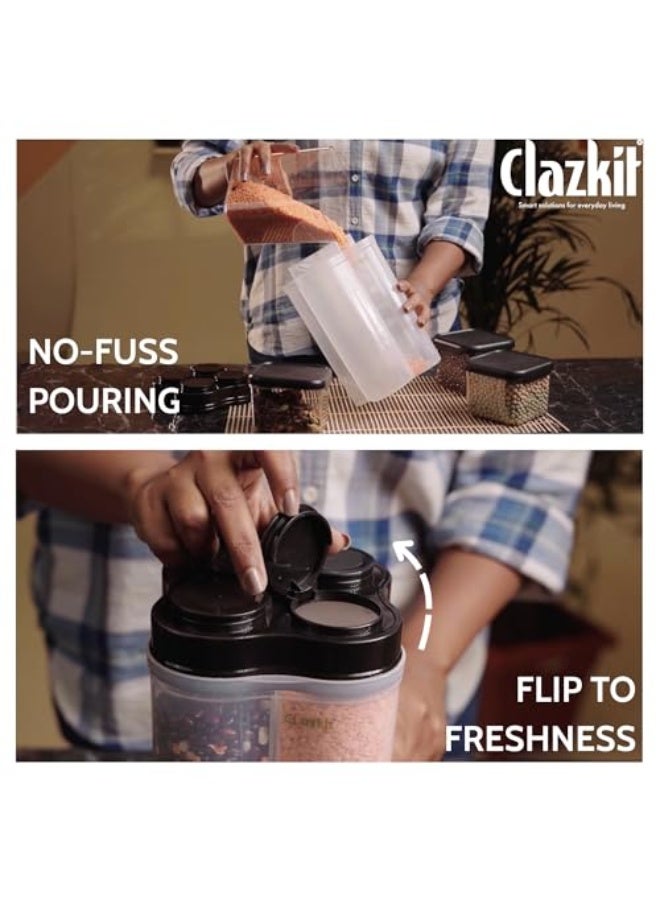 Clazkit Airtight Transparent Plastic Lock Food Storage 4 Section Cereal Container Jar for Grocery, Fridge Container Pack of 1, 2500ML - Black - Image 3