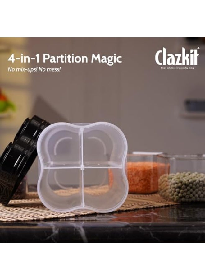Clazkit Airtight Transparent Plastic Lock Food Storage 4 Section Cereal Container Jar for Grocery, Fridge Container Pack of 1, 2500ML - Black - Image 5