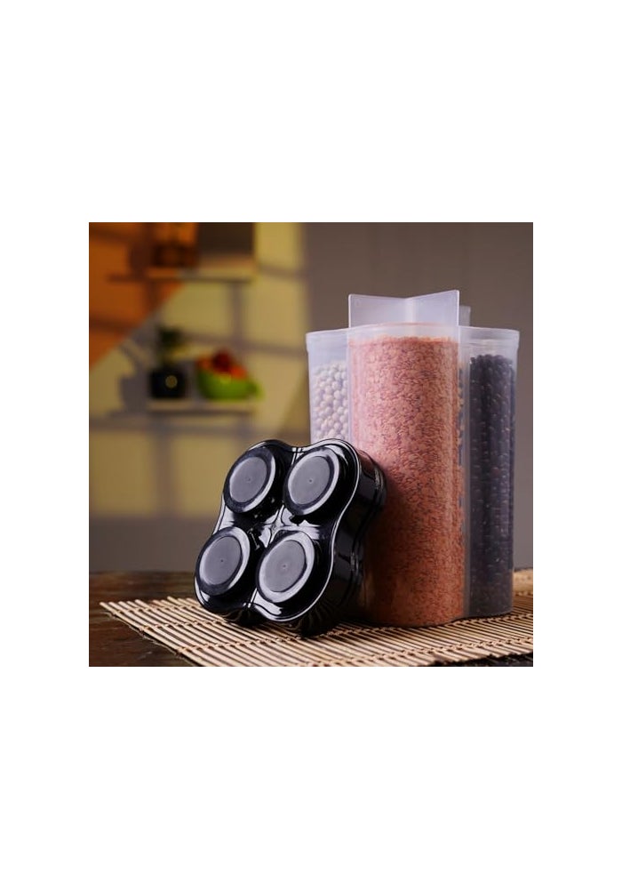 Clazkit حاوية تخزين الطعام البلاستيكية الشفافة محكمة الإغلاق من كلزكيت - وعاء حبوب من 4 أقسام للتسوق، حاوية ثلاجة عبوة من 1، 2500 مل - أسود - Image 1