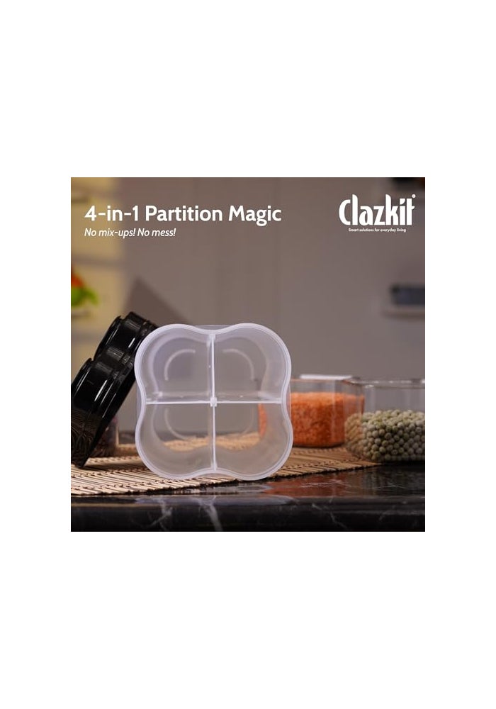 Clazkit حاوية تخزين الطعام البلاستيكية الشفافة محكمة الإغلاق من كلزكيت - وعاء حبوب من 4 أقسام للتسوق، حاوية ثلاجة عبوة من 1، 2500 مل - أسود - Image 5