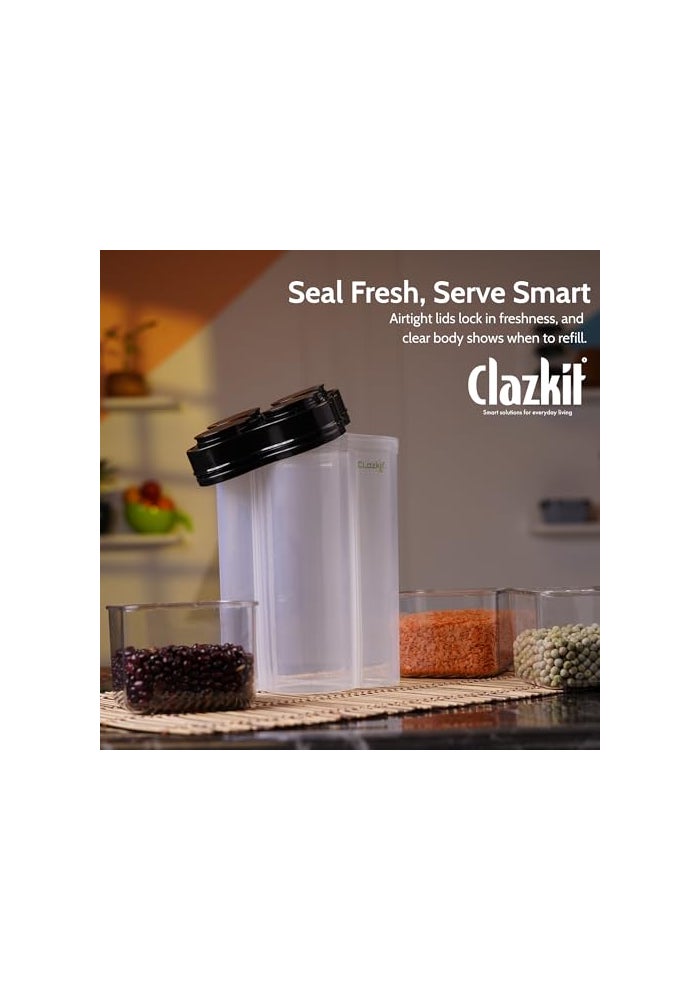 Clazkit حاوية تخزين الطعام البلاستيكية الشفافة محكمة الإغلاق من كلزكيت - وعاء حبوب من 4 أقسام للتسوق، حاوية ثلاجة عبوة من 1، 2500 مل - أسود - Image 3