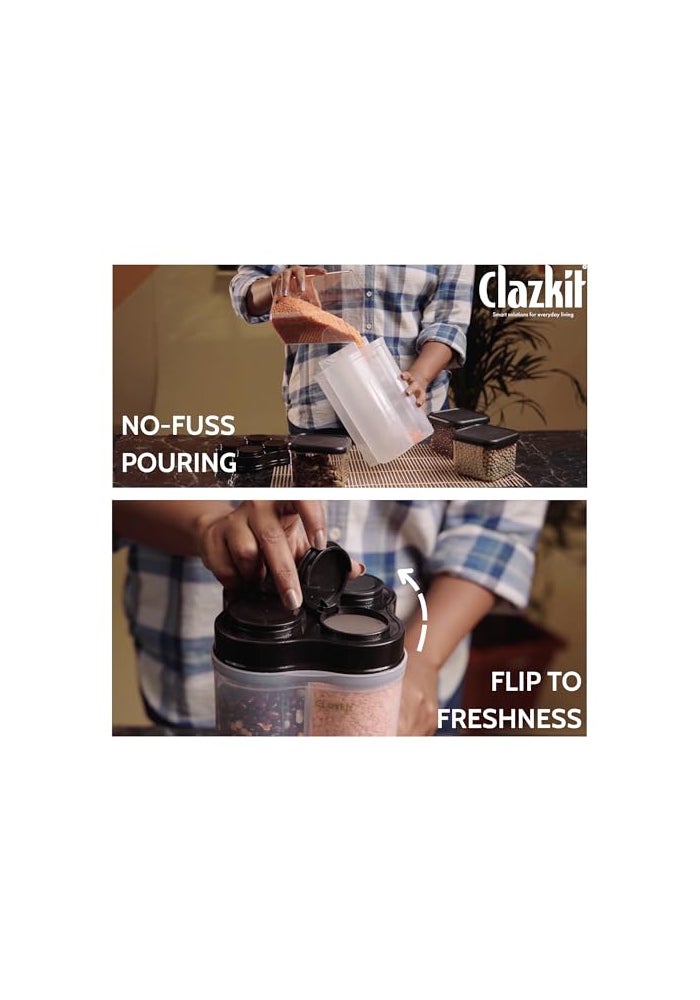 Clazkit حاوية تخزين الطعام البلاستيكية الشفافة محكمة الإغلاق من كلزكيت - وعاء حبوب من 4 أقسام للتسوق، حاوية ثلاجة عبوة من 1، 2500 مل - أسود - Image 4