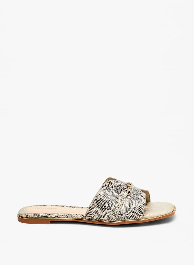 Flora Bella By Shoexpress Women Animal Print Slip-On Sandals with Logo Accent