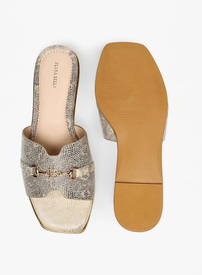 Flora Bella By Shoexpress Women Animal Print Slip-On Sandals with Logo Accent