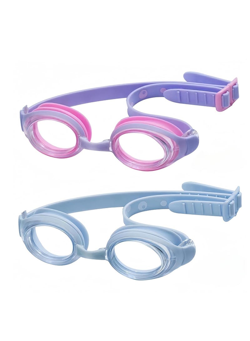 Excefore نظارات سباحة للأطفال، 2 قطعة من السيليكون الناعم مقاومة للضباب ومضادة للتسرب مع رؤية واضحة، حزام رأس قابل للتعديل ورؤية واسعة، عدسات حماية من الأشعة فوق البنفسجية بدون تسرب للأطفال من 3-15 سنة - Image 1