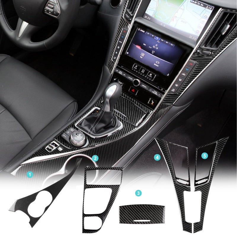 Fancemot Real Carbon Fiber Center Console Dashboard Air Vent Gear Cup Holder Panel Cover Trim Compatible with Infiniti Q50 20142024  Q60 20172022