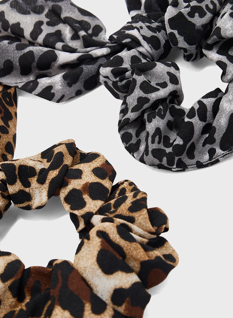 Ginger 3 Pack Hair Scarf Detail Leopard Print Scunchie
