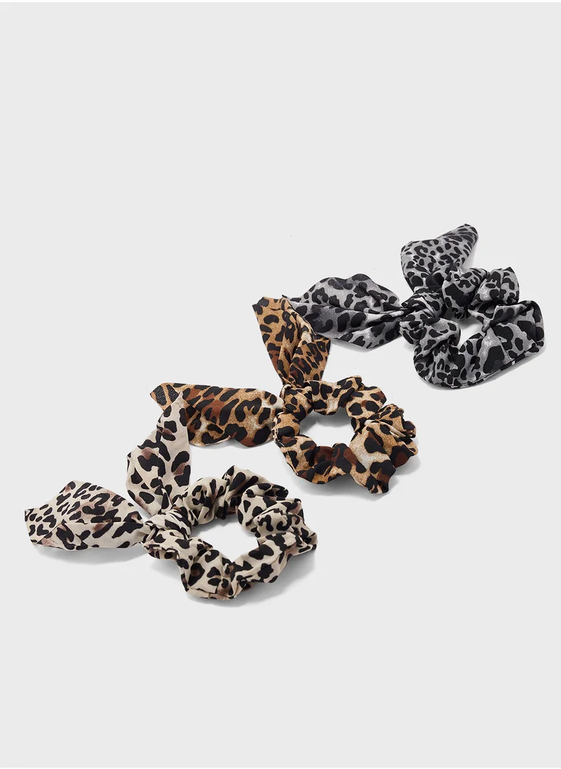 جينجر 3 Pack Hair Scarf Detail Leopard Print Scunchie