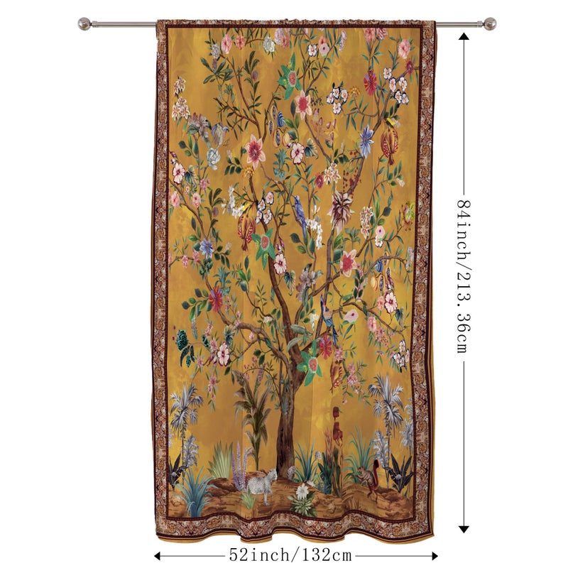 HMS Happy Memories Rod Pocket Door Curtains Thermal Insulated Room Darkening Curtains Blackout Floral Style Drapes Window Curtain 1 Panel for Living Room Bedroom Kitchen(Tree of Life 52"x 84") - Image 4