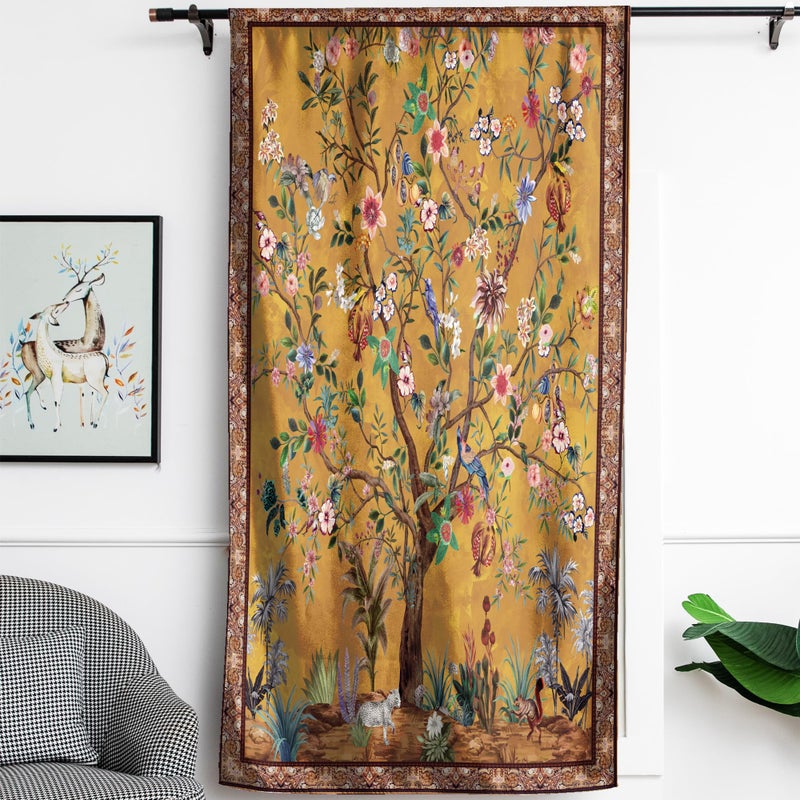 HMS Happy Memories Rod Pocket Door Curtains Thermal Insulated Room Darkening Curtains Blackout Floral Style Drapes Window Curtain 1 Panel for Living Room Bedroom Kitchen(Tree of Life 52"x 84") - Image 1