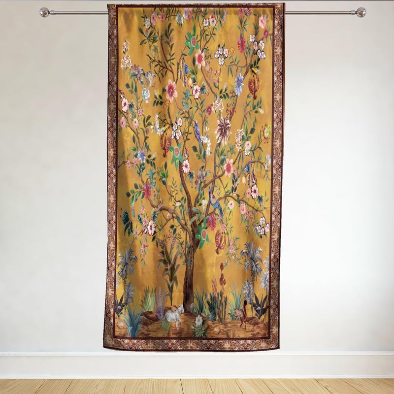 HMS Happy Memories Rod Pocket Door Curtains Thermal Insulated Room Darkening Curtains Blackout Floral Style Drapes Window Curtain 1 Panel for Living Room Bedroom Kitchen(Tree of Life 52"x 84") - Image 3