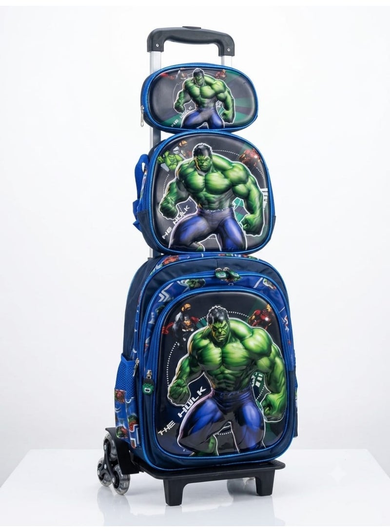 3-Piece Kids Rolling School Backpack Set, Trolley Bookbag with Telescopic Handle, Lunch Bag & Pencil Case, Spacious & Durable - Image 1