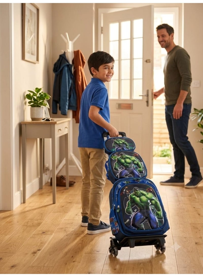 3-Piece Kids Rolling School Backpack Set, Trolley Bookbag with Telescopic Handle, Lunch Bag & Pencil Case, Spacious & Durable - Image 2