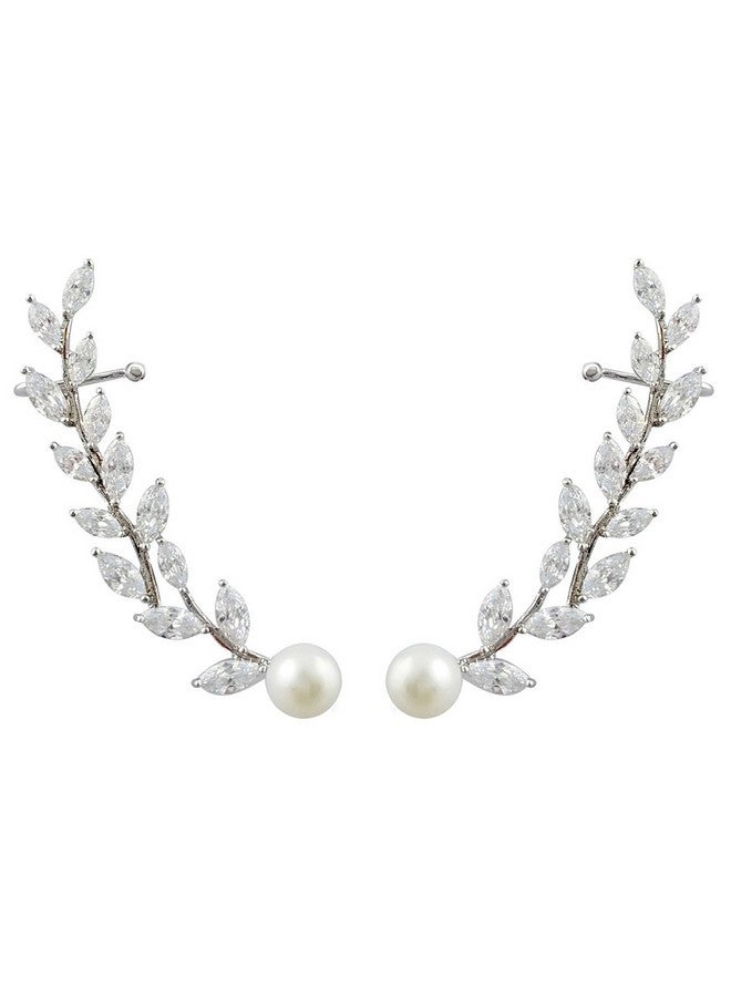 SELOVO Ear Cuff Cz Crystal Simulated Pearl For Pierced Ear Climber Wrap Earrings Silver Tone - Image 1