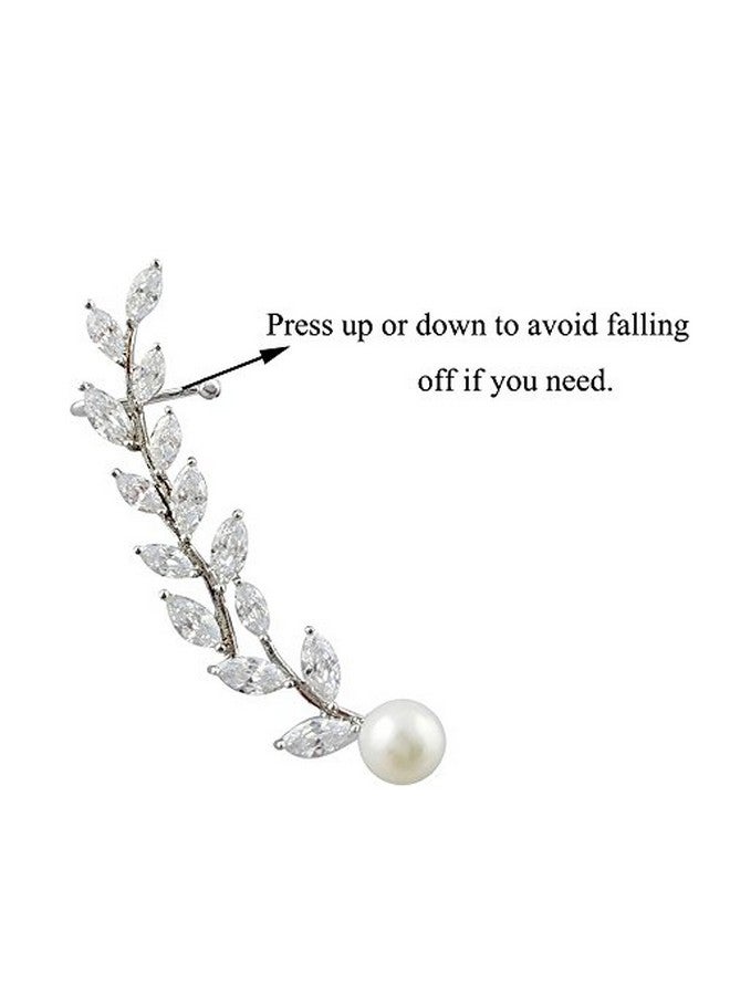 SELOVO Ear Cuff Cz Crystal Simulated Pearl For Pierced Ear Climber Wrap Earrings Silver Tone - Image 2