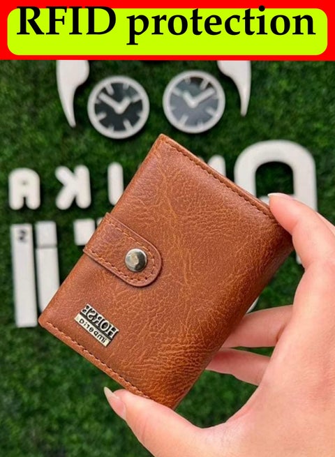 RFID protection leather wallet with metallic card holder