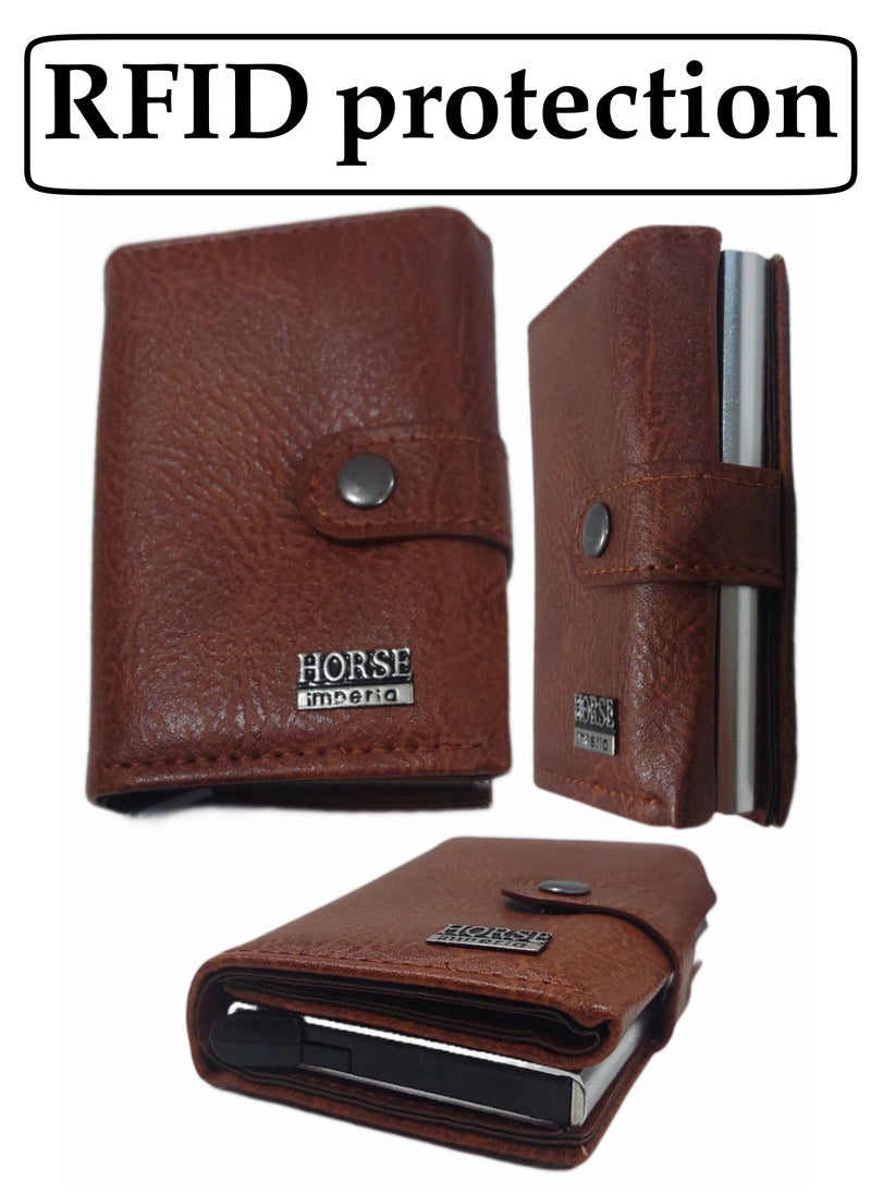 Horse RFID protection leather wallet with metallic card holder  - Image 3
