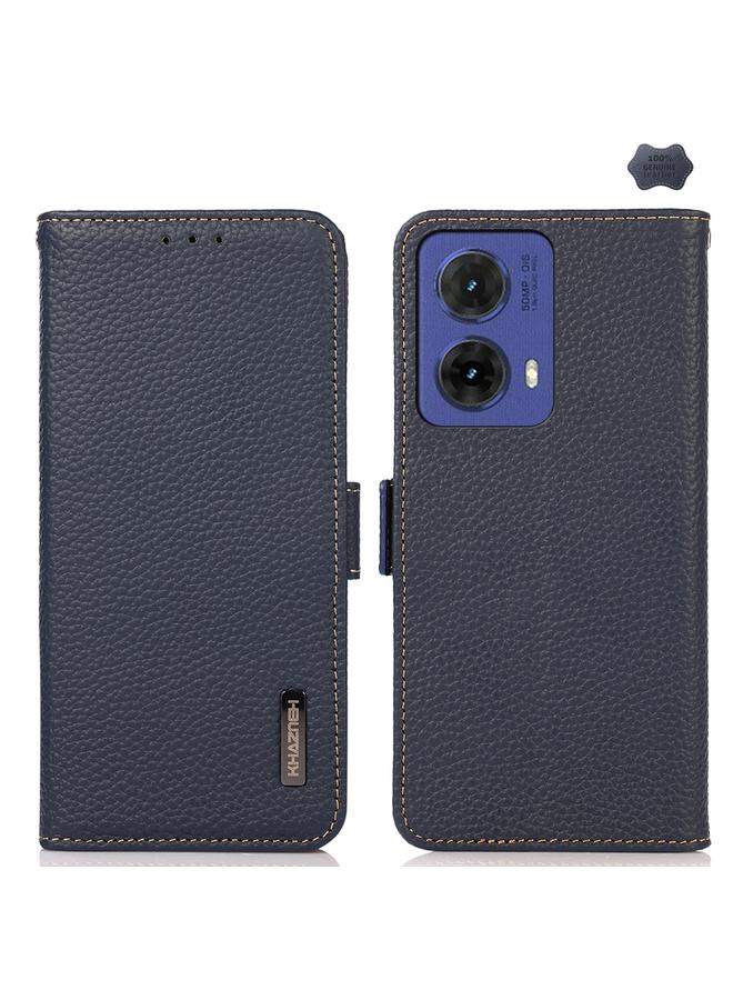 S-TOP Case For Motorola Moto G85 KHAZNEH Side-Magnetic Litchi Genuine Leather RFID Phone Case - Image 1