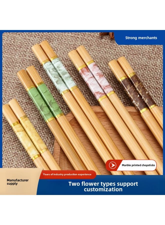 Marble Printing Chopsticks Mildew-proof Non-slip Natural Bamboo Chopsticks Household Bamboo Chopsticks Five-color Household Chopsticks Manufacturers Wholesale-Color:Marble 10 Pairs In Bags-short Style-Specifications:24x7.0 Chaotic  - Image 2