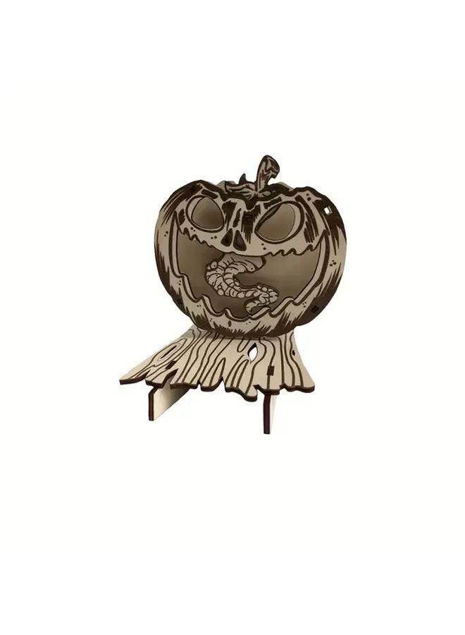 Halloween Wooden Pumpkin Bat Figurine With Glowing Eyes Tabletop Decor - Image 1