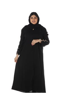 Black Linen Wrap Abaya With Beaded Sleeves