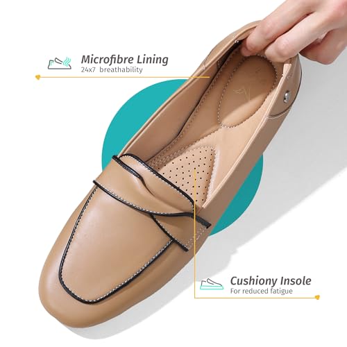 YOHO Bliss 007 Slip-on Loafers for Women | Comfortable & Stylish Flat | Fashion Moccasins with Footpharma Footbed | Perfect for Casual, Formal Shoe | Brown - UK 7 - Image 3