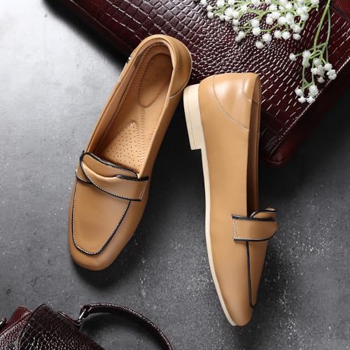 YOHO Bliss 007 Slip-on Loafers for Women | Comfortable & Stylish Flat | Fashion Moccasins with Footpharma Footbed | Perfect for Casual, Formal Shoe | Brown - UK 7 - Image 4