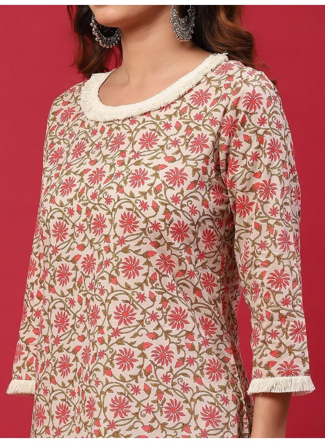 AKS Red Floral Printed Kurta & Palazzo With Dupatta Set