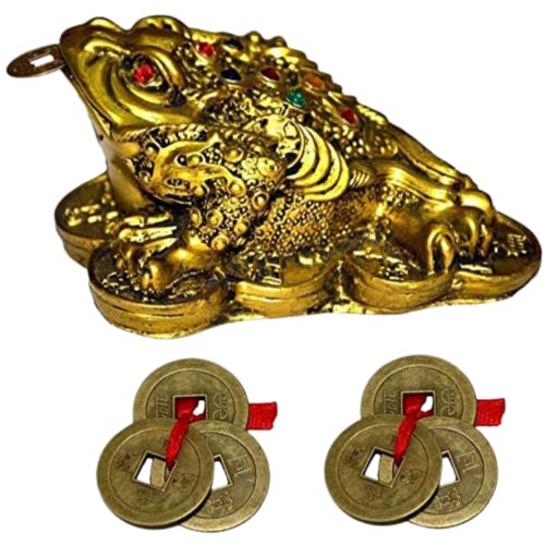 GJ Feng Shui Polyresin Frog Showpiece for Good Luck & Prosperity Brass Colour - Image 2